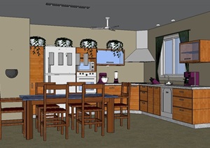某住宅室内空间厨房详细设计SU(草图大师)模型
