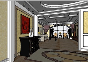 欧式经典的客厅空间设计SU(草图大师)模型