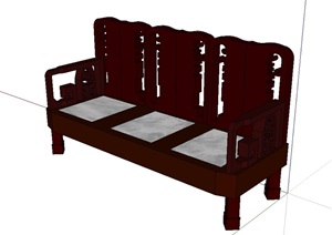 古典中式风格三人座椅设计SU(草图大师)模型
