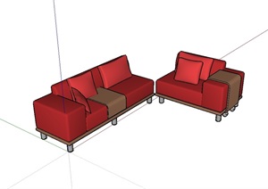 某红色沙发组合设计SU(草图大师)模型