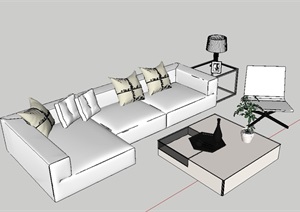 室内沙发茶几组合SU(草图大师)模型