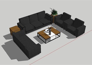 某现代室内客厅沙发组合SU(草图大师)模型