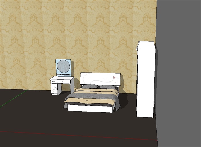 某室内详细住宅卧室床及衣柜设计su模型(3)