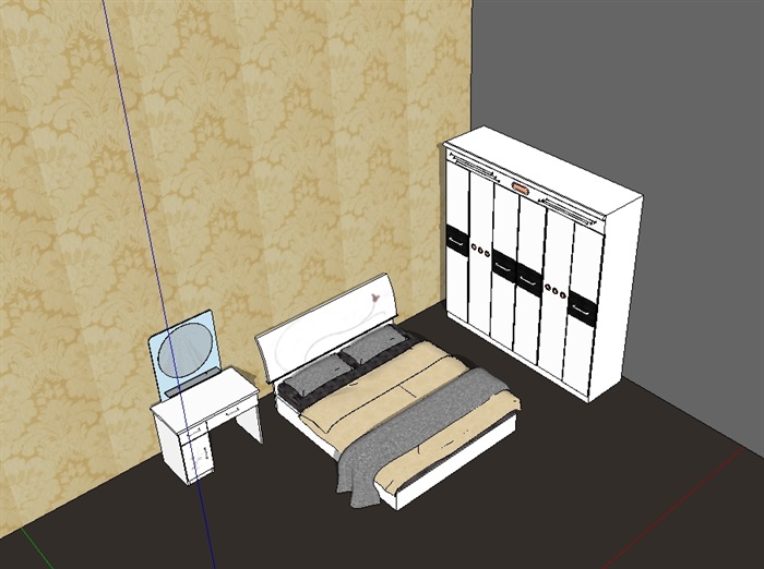 某室内详细住宅卧室床及衣柜设计su模型(2)