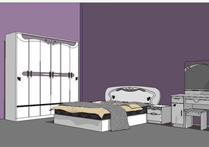某室内住宅空间卧室床及衣柜SU(草图大师)模型