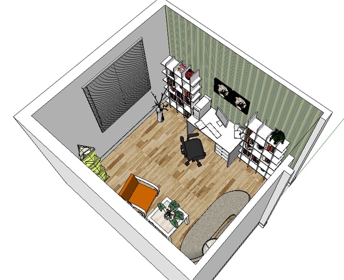 家裝室內書房空間設計su模型[原創]