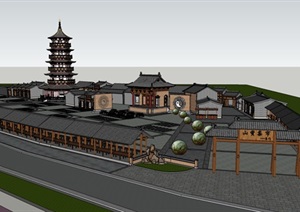 古典中式集市建筑设计SU(草图大师)模型
