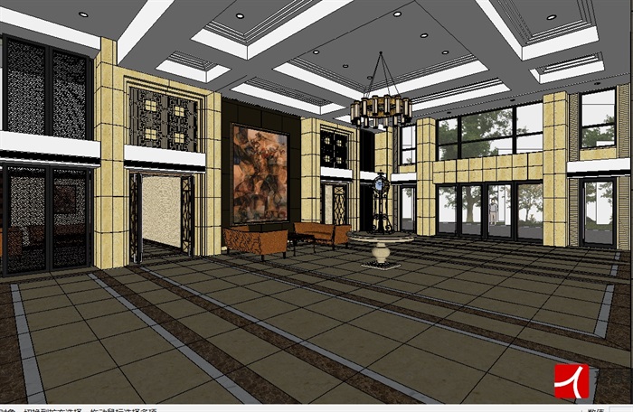 某酒店详细的大厅空间设计su模型(1)