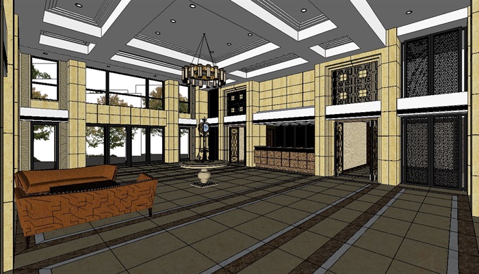 某酒店详细的大厅空间设计su模型(2)