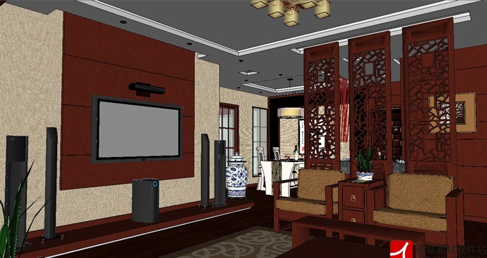 家装室内客餐厅空间详细设计su模型(1)
