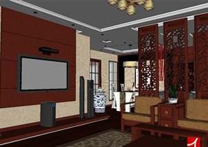 家装室内客餐厅空间详细设计SU(草图大师)模型