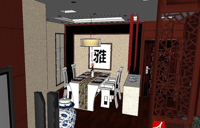 家装室内客餐厅空间详细设计su模型(2)