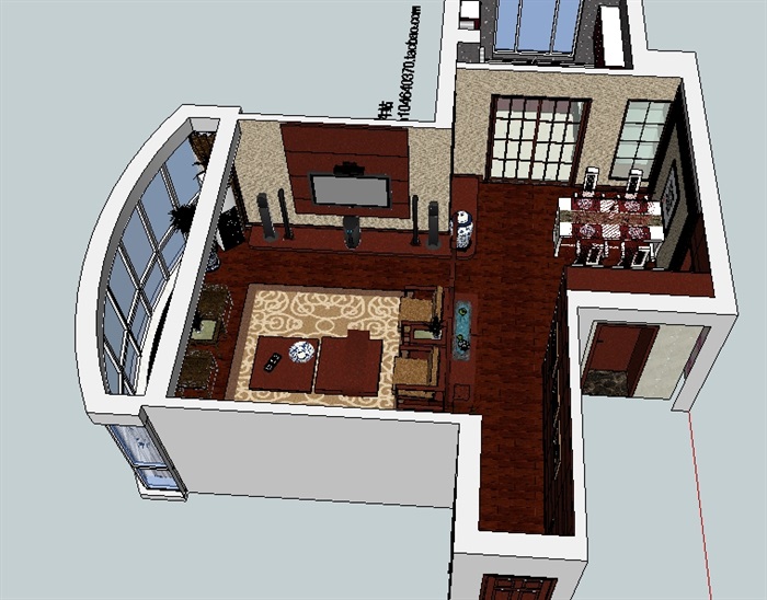 家装室内客餐厅空间详细设计su模型(3)