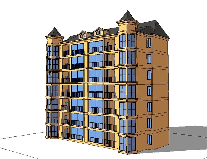 欧式住宅多层小区楼设计SU模型(1)