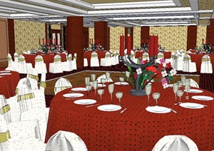 酒店内部餐饮空间设计SU(草图大师)模型