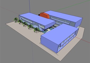 两层餐饮建筑楼设计SU(草图大师)模型