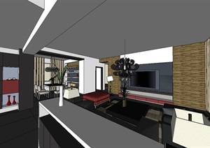 两层别墅住宅空间设计SU(草图大师)模型
