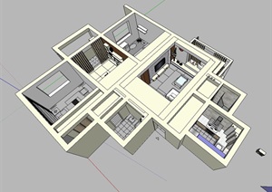 现代住宅室内空间装修设计SU(草图大师)模型