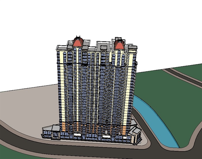 高层欧式商业住宅建筑楼SU模型(2)