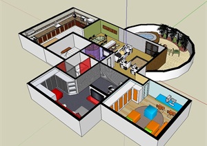 现代住宅完整室内空间装修设计SU(草图大师)模型