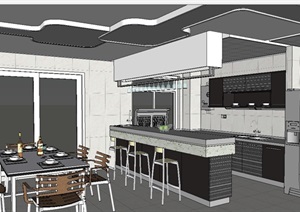 现代厨房餐厅空间设计SU(草图大师)模型
