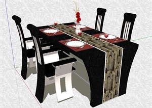 室内私人餐桌椅SU(草图大师)模型