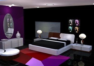 现代住宅室内空间卧室设计SU(草图大师)模型