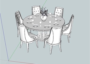 欧式圆型餐桌设计SU(草图大师)模型