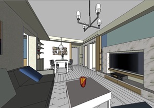 现代住宅室内布局空间SU(草图大师)模型