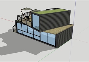 现代咖啡馆集装箱建筑设计SU(草图大师)模型