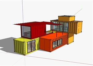 两层集装箱办公建筑SU(草图大师)模型