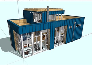 多层集装箱别墅建筑及室内空间SU(草图大师)模型