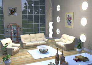 经典的客厅空间设计SU(草图大师)模型