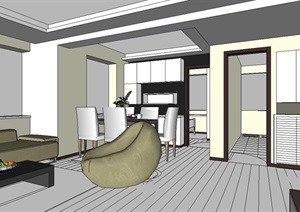 现代室内住宅空间装修设计SU(草图大师)模型