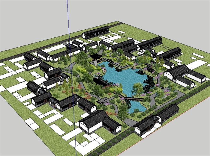 精品池塘园林及建筑设计SU模型(3)