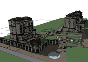 欧式多层住宅商业综合楼SU(草图大师)模型