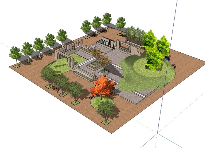 现代休闲小公园景观设计su模型(1)