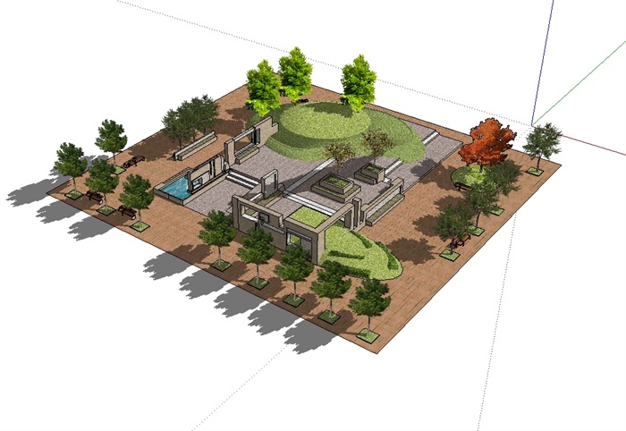 现代休闲小公园景观设计su模型(2)