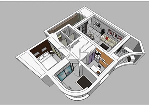 某现代室内住宅空间装修设计SU(草图大师)模型