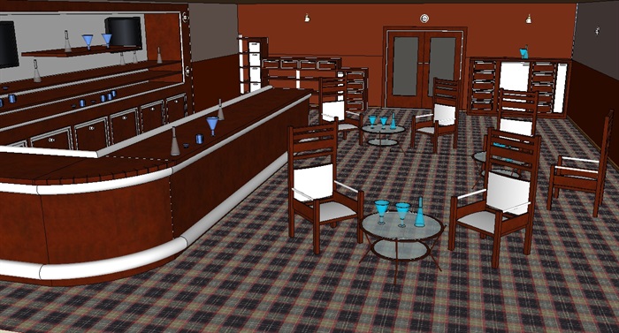 现代餐饮空间家具组合设计su模型(2)