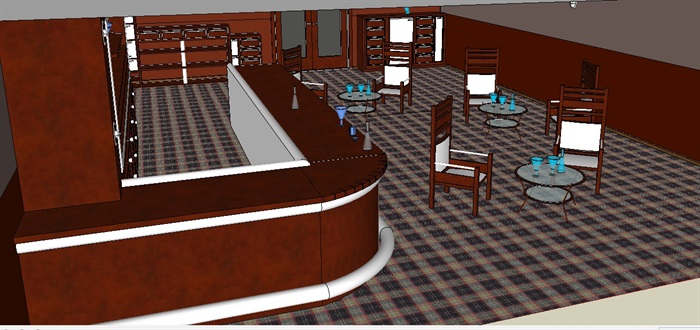 现代餐饮空间家具组合设计su模型(3)
