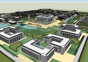 精品大学校园规划与建筑单体设计方案SU(草图大师)模型