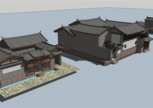 精品中式古建餐饮建筑SU(草图大师)模型