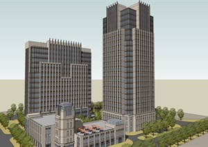 新古典风格办公楼高层建筑SU(草图大师)模型