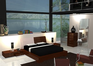 某卧室室内空间简约设计SU(草图大师)模型