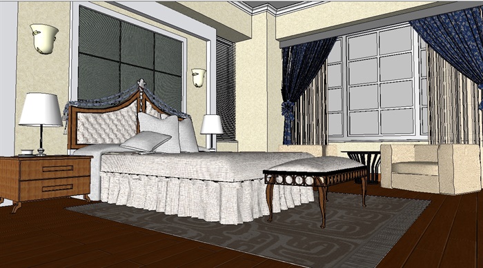 某欧式风格经典的卧室设计su模型(2)