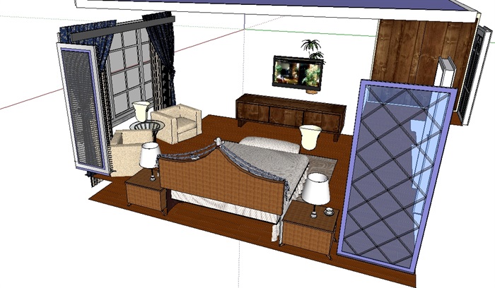 某欧式风格经典的卧室设计su模型(3)