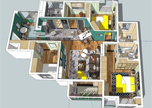 北欧风格大户型家装设计SU(草图大师)模型