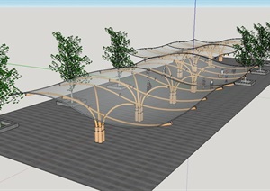 园林透明张拉膜棚设计SU(草图大师)模型
