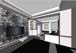 现代小户型住宅室内空间SU(草图大师)模型